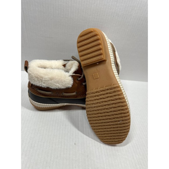 NEW JSport Womens Mary Faux Fur Trimmed Slip On Duck Boots Brown Leather Sz 8M - Picture 6 of 6